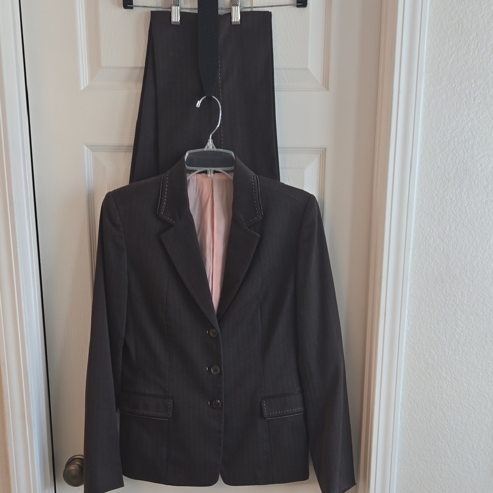 Women's Brownish Blazer/Pant Set (Suit) with feminine touches.